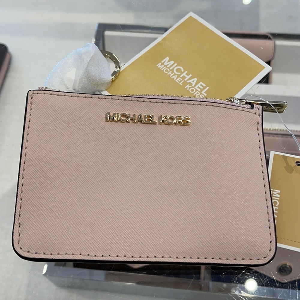 Michael Kors Jet Set Travel Small Leather Top Zip Coin Pouch With ID